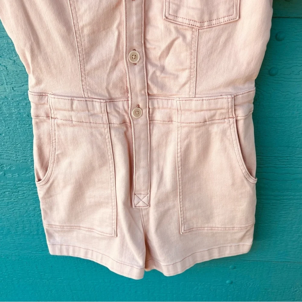 ANTHROPOLOGIE PILCRO PUFF SLEEVE PETAL PINK BUTTON FRONT ROMPER SIZE 8 - Picture 5 of 10